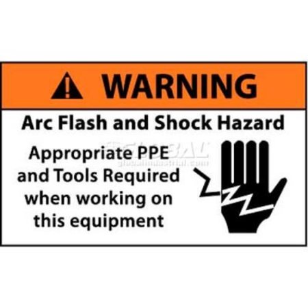 National Marker Co NMC Arc Flash Labels, Warning Arc Flash & Shock Hazard Appropriate PPE, 3in X 5in, Wht/Rd/Blk WGA35AP